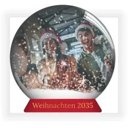 Weihnachtskarte: Schneekugel mit Foto in Weiß