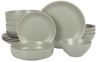 Gibson Home Dinah 16 Piece Double Bowl Stoneware Embossed Speckled Dinnerware Set