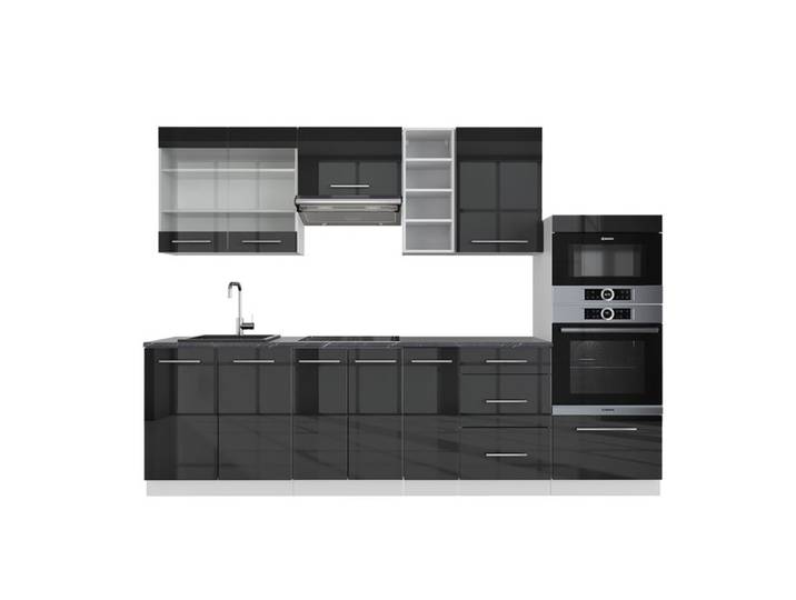 Cuisine Fame-Line 280cm sans PT Anthracite Haute brillance/Blanc Vicco 36418
