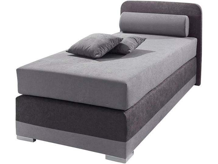 Boxspringbett, Grau, 90x200 cm, Microvelours & Kunstleder, H3, Modern, Maintal