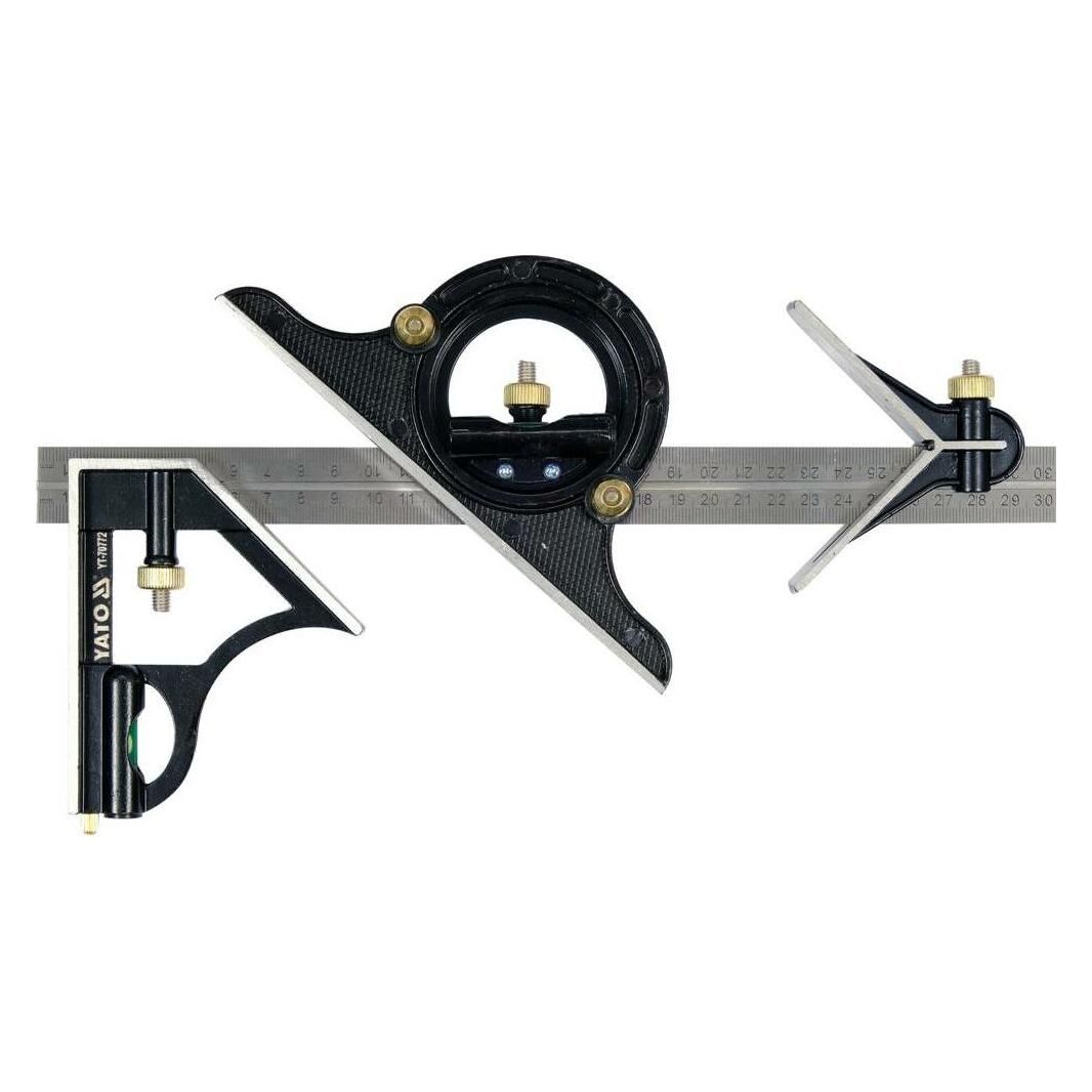 Yato Multifunktionswinkel 300mm Kombinationswinkel mit Anschlagwinkel Gegenläufige Skala Präzisionswinkel (YT-70772)
