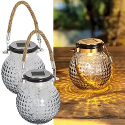 2er-Set Stimmungsvolle Glaskugel LED Solarleuchte mit Jute-Kordel:  Für Garten, Balkon & Terrasse, dekorativ & warmes Licht
