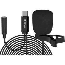 Devia Microphone Cravate Filaire USB-C Avec Pince - Enregistrement HD - Longueur 1.5m - Noir -, Mikrofon
