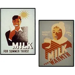 POSTER Set Mit 2 Zwei Vintage-Milch A4 Rahmenlos