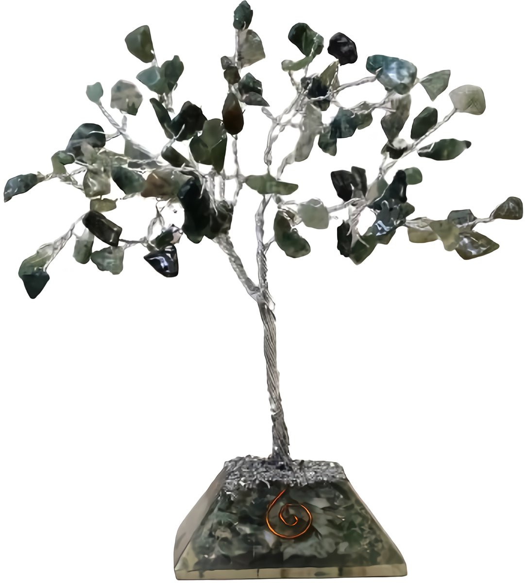 Ancient Wisdom Edelsteenboom Mos Agaat met Orgonite Basis – Handgemaakte Decoratieve Edelsteenboom voor Volwassenen