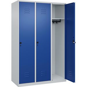 CP-Möbel Spind Classic PLUS, blau, 3 Abteile, mit Drehriegelschloss, 120 x 185 cm