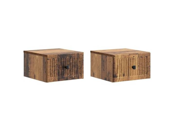 KUPTYERFG Wandmontierter Nachttisch 2er Set Altholz-Optik 33x34,5x20 cm Platzsparende Hängekonsole fürs Schlafzimmer mit Schublade aus Holzwerkstoff in Altholz-Maserung, 2 Stück.