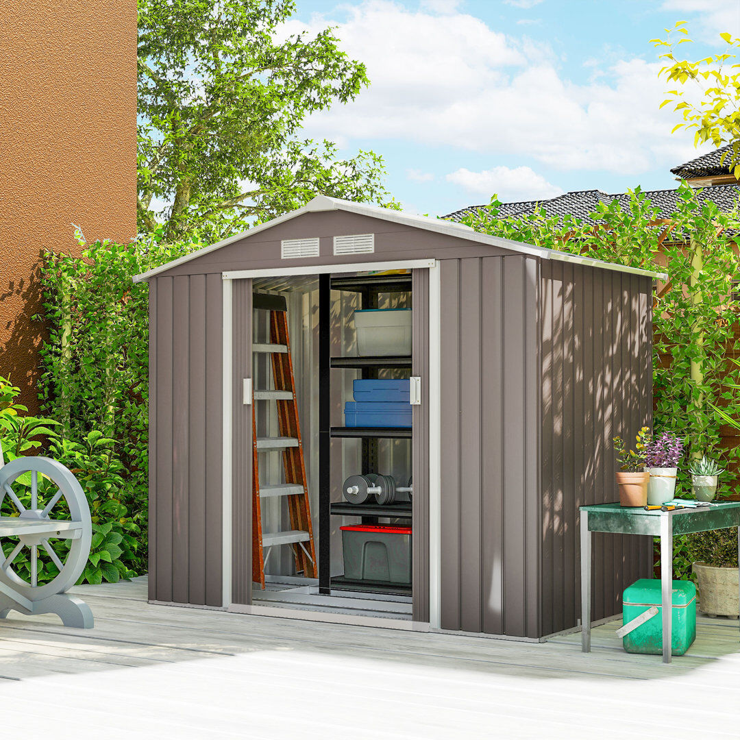 WFX Utility Outsunny 7 x 4ft Metal Garden Shed Waterproof Galvanised Apex Roof Grey Grey 213cm W X 130cm D X 185cm H