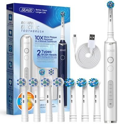 Uplift Essentials Electric Rechargeable Toothbrush With 8 Brush Heads And Smart Timer white