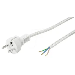 GB 50504 - Netzkabel, Schutzkontaktstecker, 3 m, Textilleitung, offenes End