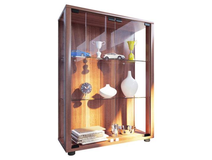Mid.you Vitrine, Nussbaumfarben, Kunststoff, 2 Fächer, 60x80x25 cm, Beleuchtung, Esszimmer, Vitrinen, Vitrinenschränke
