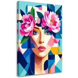 LEINWANDBILD Frau mit Blumen im Bauhaus-Stil 80x120cm