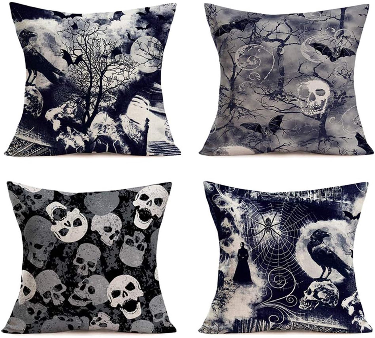 Set van 4 Halloween kussenhoezen voor binnen- en buitendecoratie in landelijke stijl