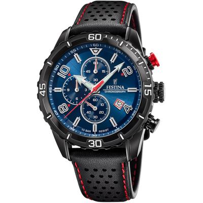 Chronograph FESTINA, schwarz (schwarz, dunkelblau), Armbanduhren, Herren, Chronograph, Armbanduhr, Quarzuhr, Herrenuhr, Stoppfunktion, Lederarmband