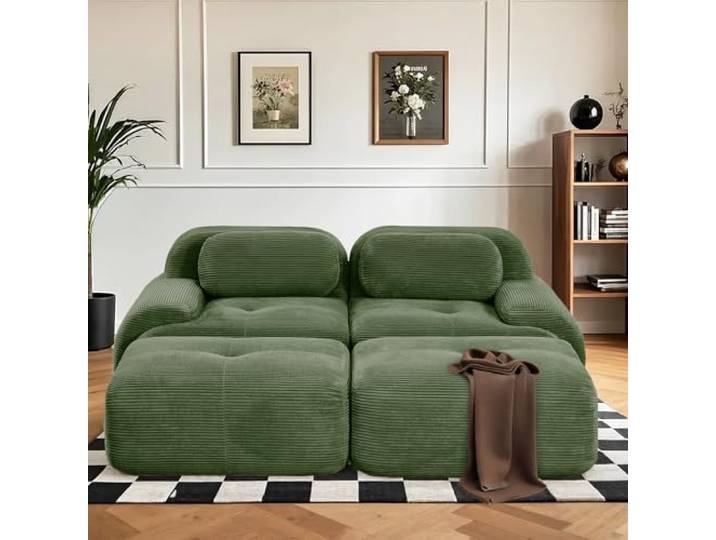 SoarFlash Modernes modulares Sofa, Kordtstoff-Oberfläche, Tiefe Sitzfläche + breite Armlehnen, werkfertig, 2-Sitzer U-Sofa, Vert foncé