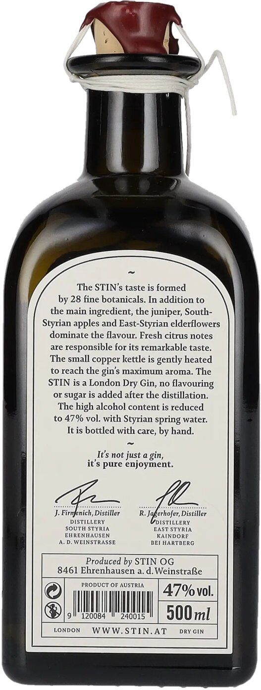 STIN Gin The STIN Styrian Dry Gin 47% Vol. 0,5l