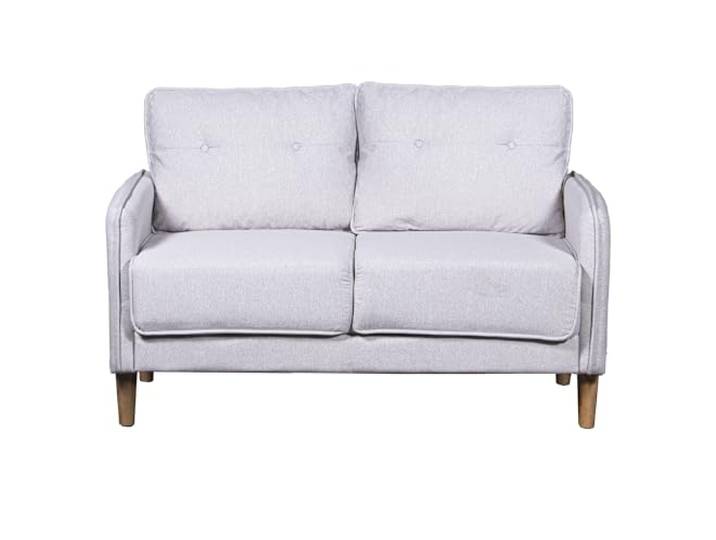 DRW 2-Sitzer-Sofa aus Polyester mit Beinen aus Holz, Gummi, Hellgrau, 131 x 75 x 86 cm