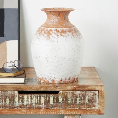ARCILLA ELEMENTAL Copper Metal Distressed Textured Vase with Terracotta Accents
