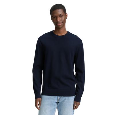 Strickpullover TOM TAILOR DENIM, Herren, Gr. M, blau (schwarz navy), Strick, Obermaterial: 100% Baumwolle, regular fit taillenbedeckt, Rundhals, Bündchen, Pullover Strickpullover, in melierter Optik
