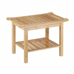 Relaxdays Badezimmer Bank Bambus, Sitzbank Bad, Ablage Badhocker Holz, HxBxT: 45 x 66 x 40 cm, Badezimmermöbel, natur