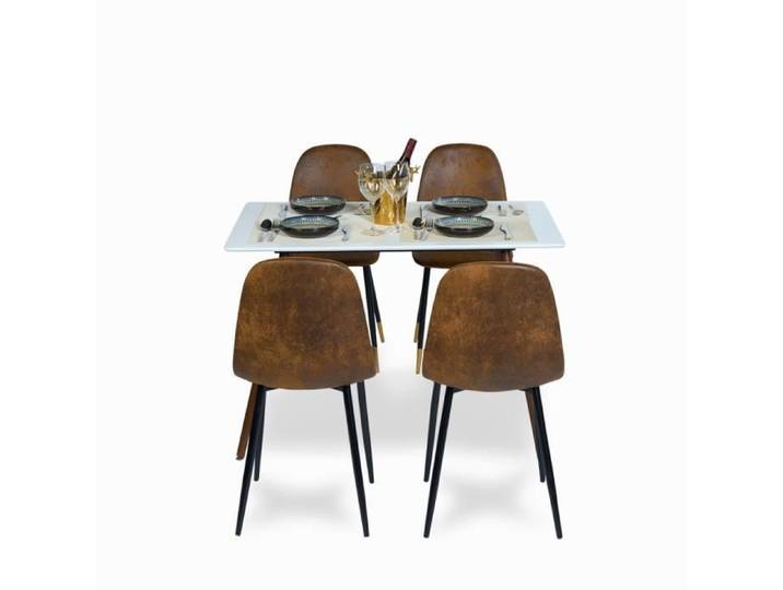 Chaise de salle à manger - FURNITURER - Scandinave Rétro - Simili suède - Pieds métal - Marron