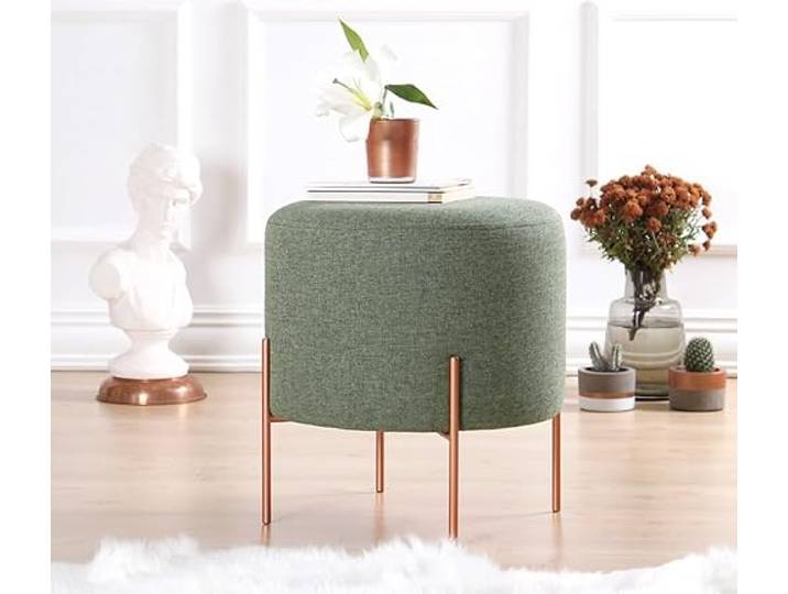 Atelier Del Sofa Bohème-Pouf mit kupferbeschichteten Eisenbeinen, Grün, 42 cm hoch, 40 cm tief 50% Baumwolle & 50% Leinen, 5 cm orthopädischer Schaumstoff Stilvoll & funktional für Hotel & Wohnen