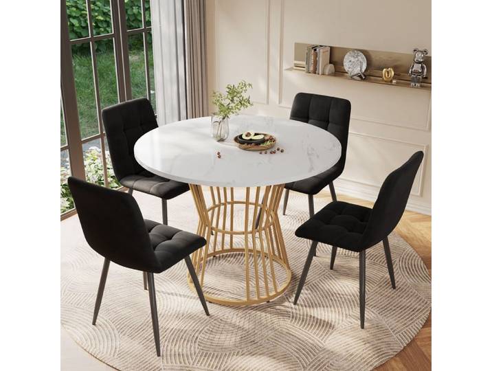 Table à manger ronde motif marbre structure métal 100 cm FloraGrace