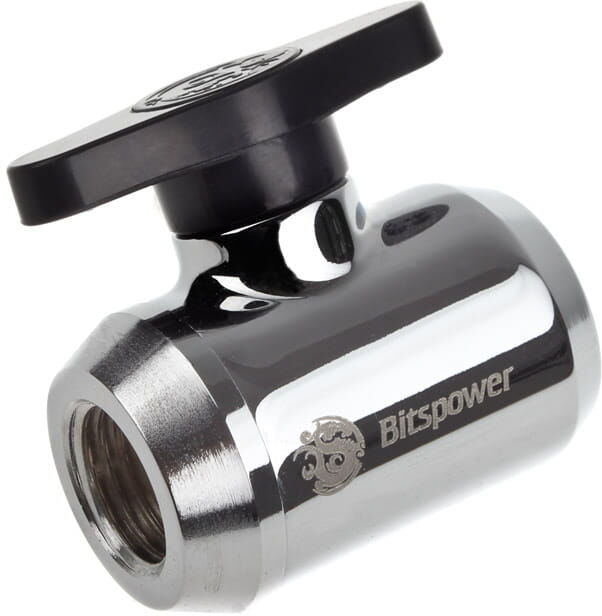 Bitspower Absperrhahn 2x IG 1/4 Zoll, schwarzer Griff - Shiny Si...