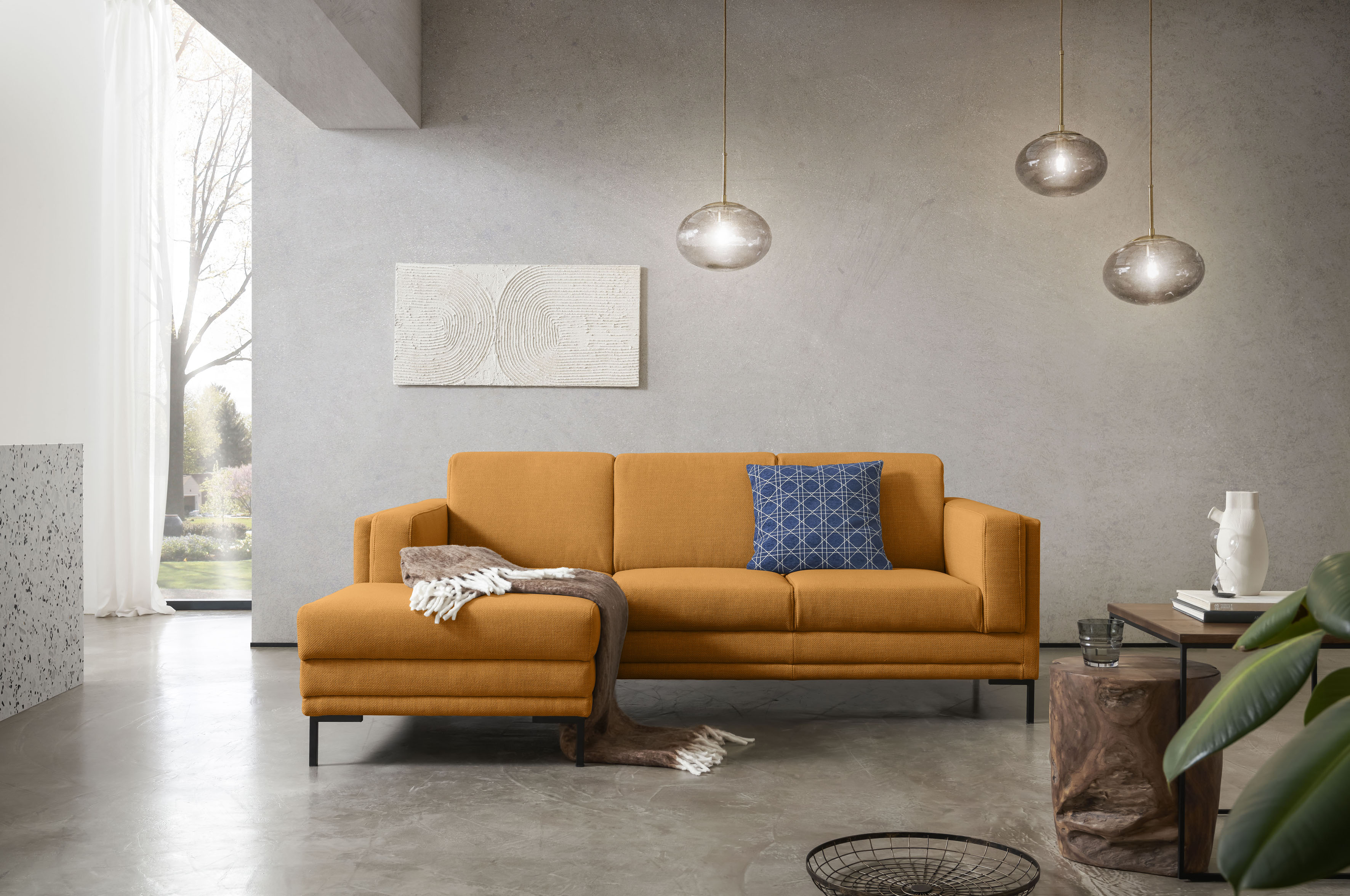 Ecksofa "LOOKS VII L-Form", gelb (curcuma), B:214cm H:82cm T:146cm, 100% Polyester, LOOKS BY WOLFGANG JOOP, Sofas, Ecksofa, klare Linien, edles Design