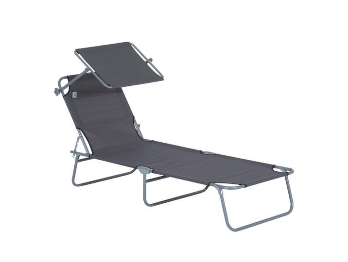 Outsunny Sonnenliege mit Sonnenschutz, Grau, Metall, 58x36x187 cm, Gartenmöbel, Gartenliegen