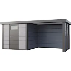 Telluria Metallgerätehaus Classico 2424 mit Lounge Anbau inkl. 2 Fenster lichtgrau Lounge-Anbau rechts