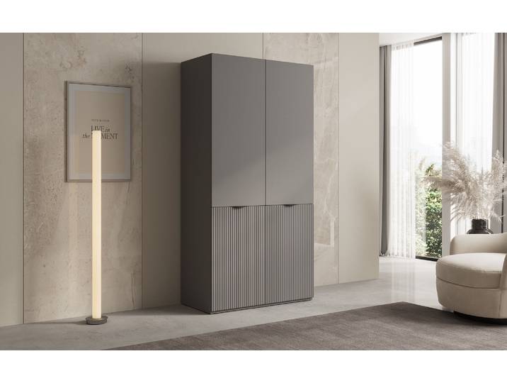 Moduro Varo – Design-Kleiderschrank mit gefräster MDF-Front - Grau - Luxusbetten24