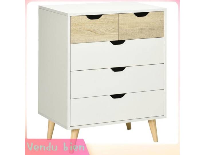 LIA Commode 5 tiroirs 4 pieds biseautés 60x40x77 5cm