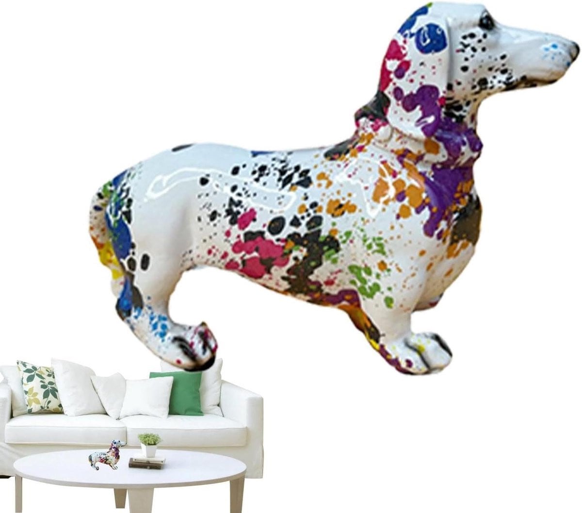 Graffiti Teckel Beeld - Kleurrijk Hond Figuur Kunst Object voor Interieur Decoratie