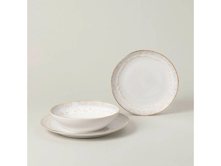 Costa Nova Tafelservice Taormina, Gold, Weiß Hochglanz, Keramik, 12-teilig, Handmade in Europe, Essen & Trinken, Geschirr, Geschirr-Sets, Tafelservice