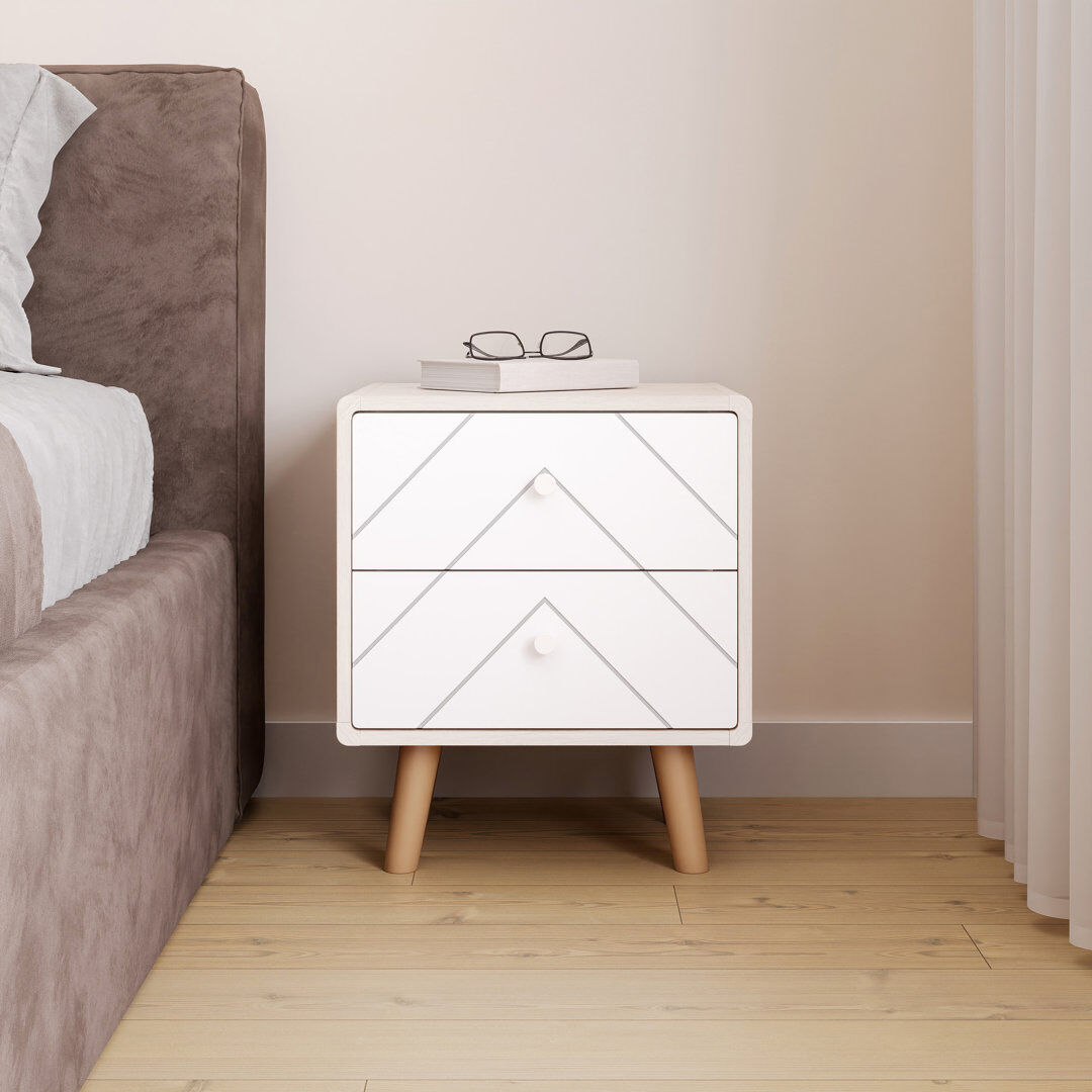 Mikado Living Sabine 2 Drawer Bedside Table White;Gray 56cm H X 48cm W X 39.5cm D