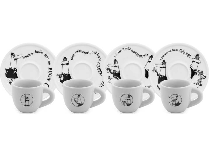 Espressotasse BIALETTI Carosello , weiß, 80ml, 8 Stk., Porzellan, Trinkgefäße, Espressotasse, mit dem unverwechselbaren Bialetti-Männchen, 8-teilig, je 80 ml