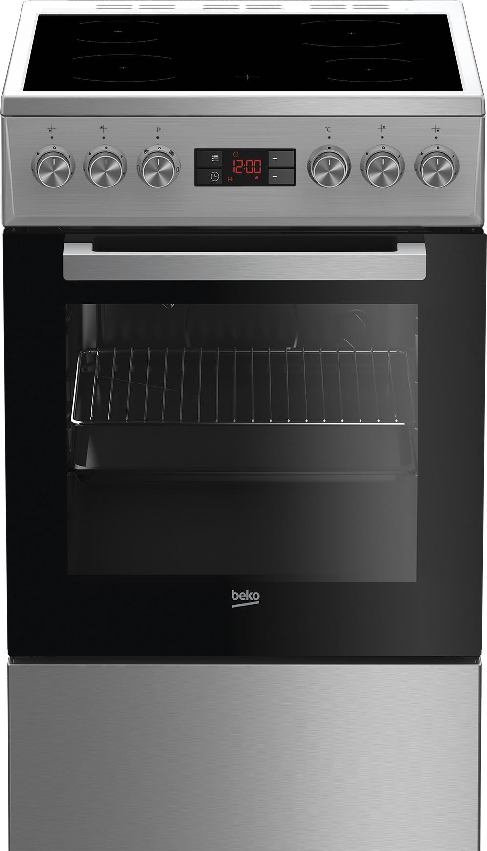 Beko FSM57300GX, Freistehender Herd, Edelstahl, Drehregler, Berührung, Vorderseite, Emaille, Keramik