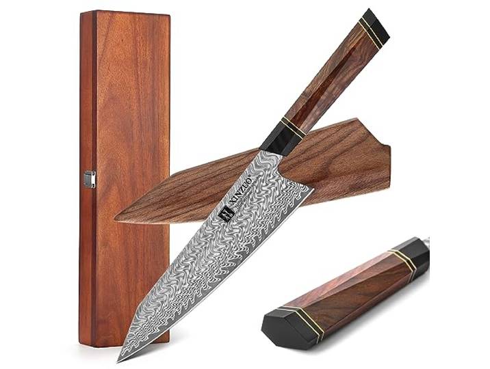 XINZUO 67 Schichten Damaststahl Kiritsuke Kochmesser,Wüsten-Eisenholzgriff handgeschmiedetes Chefmesser Profi Damastmesser Gyuto japanisches Küchenmesser mit Magnetscheide und Akazienholzkiste
