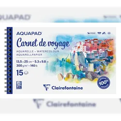 Clairefontaine 2x Aquapad Reisealbum, spiralgebundenes Skizzenbuch 13,5x25 cm, 15 Blatt 300g - 975957C