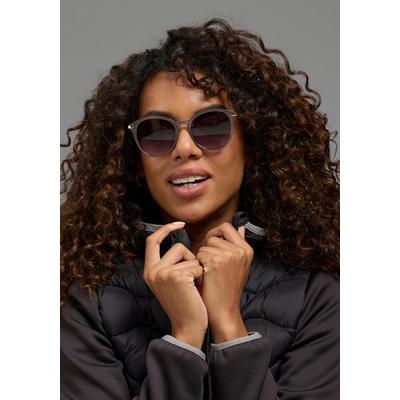 Sonnenbrille LAURA SCOTT "mit hellgoldfarben glänzenden Bügel", Damen, grau, leicht durchscheinend, leicht glänzend, leicht transparent, Sonnenbrillen Sonnenbrille, rundes Design, transparente graue Fassung, graue Verlaufsgläser