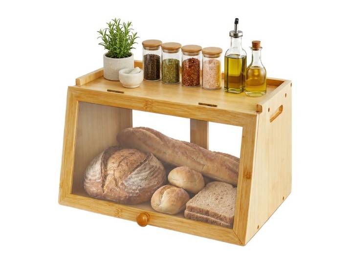 Relaxdays Brotkasten Bambus Klappe & Schiebetür