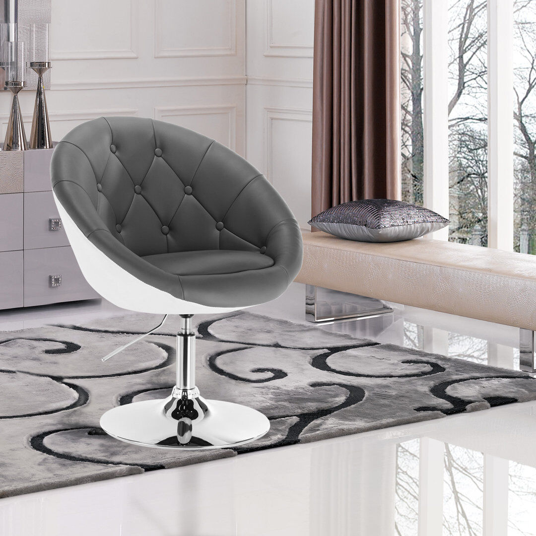 Corrigan Studio Princeton Velvet Swivel Lounge Chair White/Grey/Chrome 93cm H X 46cm W X 44cm D