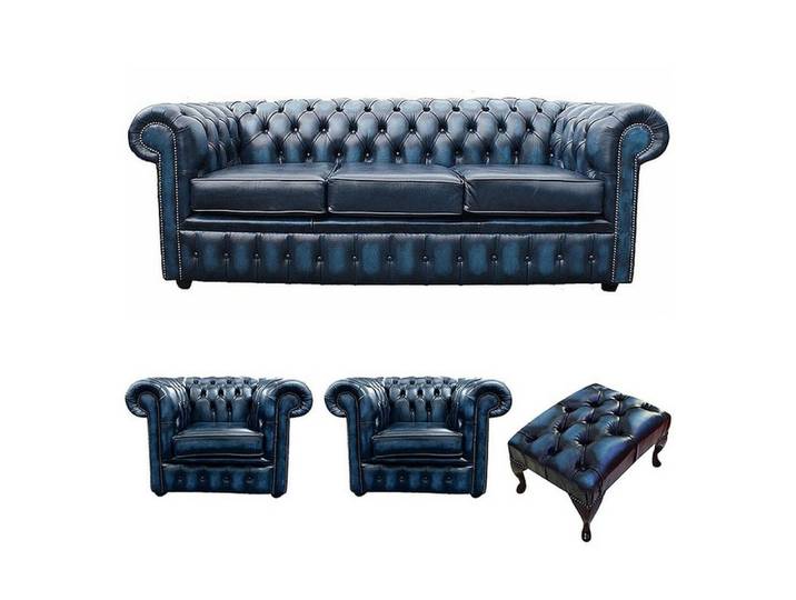 JVmoebel Polstergarnitur Dunkelblaue Sofagarnitur mit modernem Design und Hocker, Made in Europa