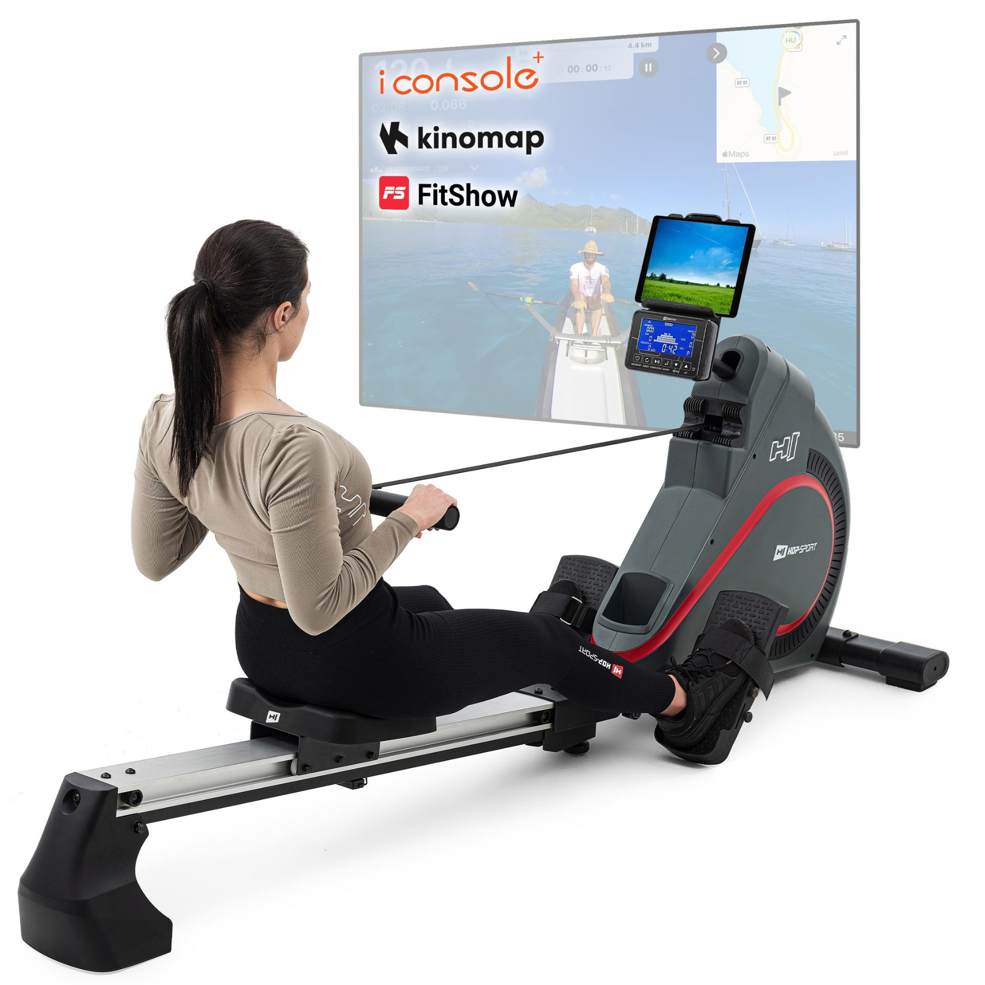 Hop-Sport HS-095R Grau Rudergerät klappbar für zuhause - mit Magnetwiderstand, LCD-Display, 12 Programmen, Wettkampfmodus und WATT-Funktion, bis 150kg