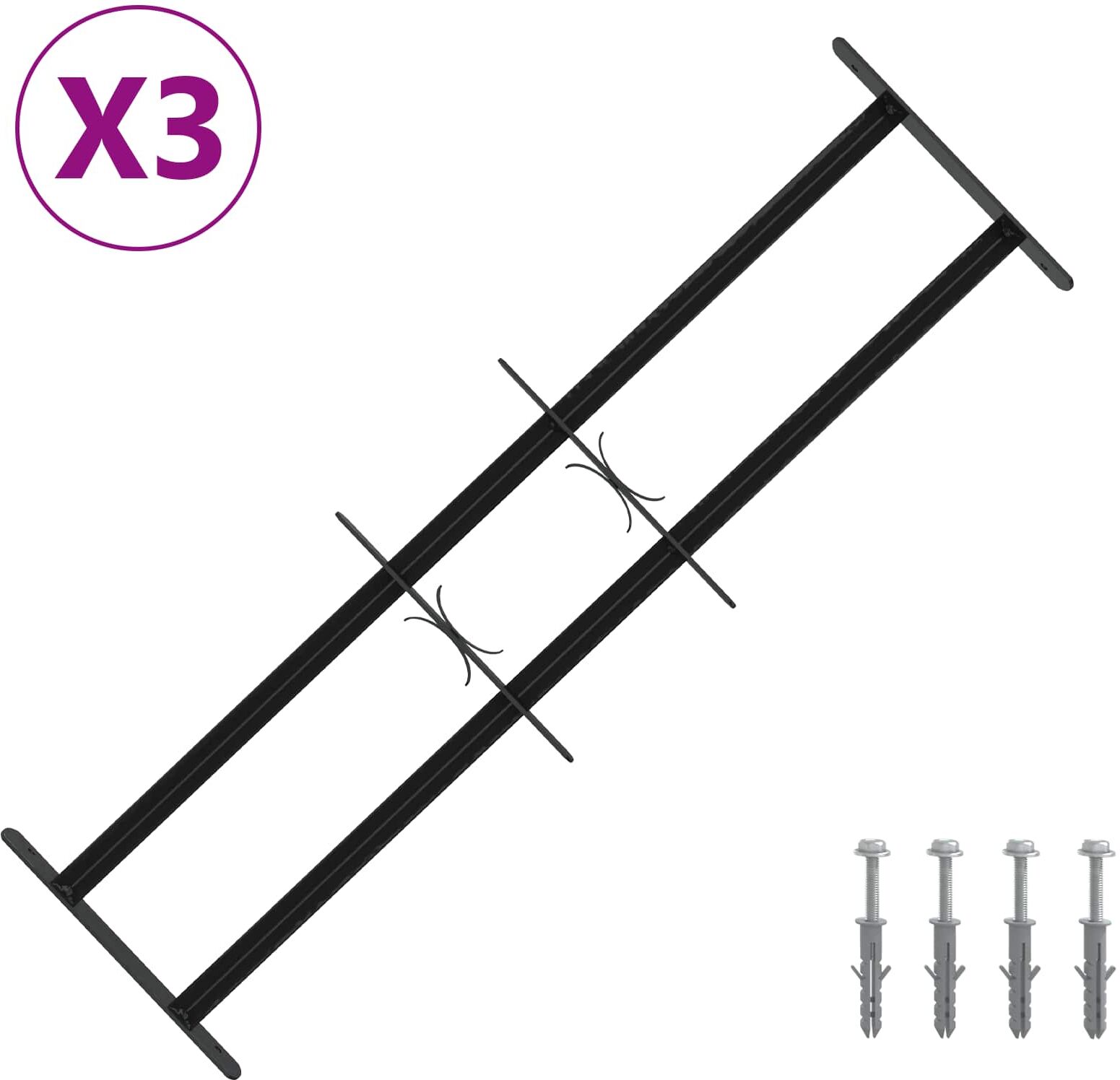vidaXL Security Grille for Windows with 2 Crossbars 3 pc 63-114 cm