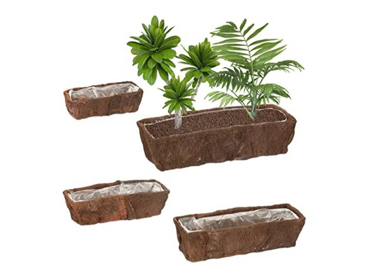 Relaxdays Jardinières\, 4 Tailles\, Jardin\, Balcon & Rebord fenêtre\, Cache-Pots décoratifs Film Plastique\, Nature