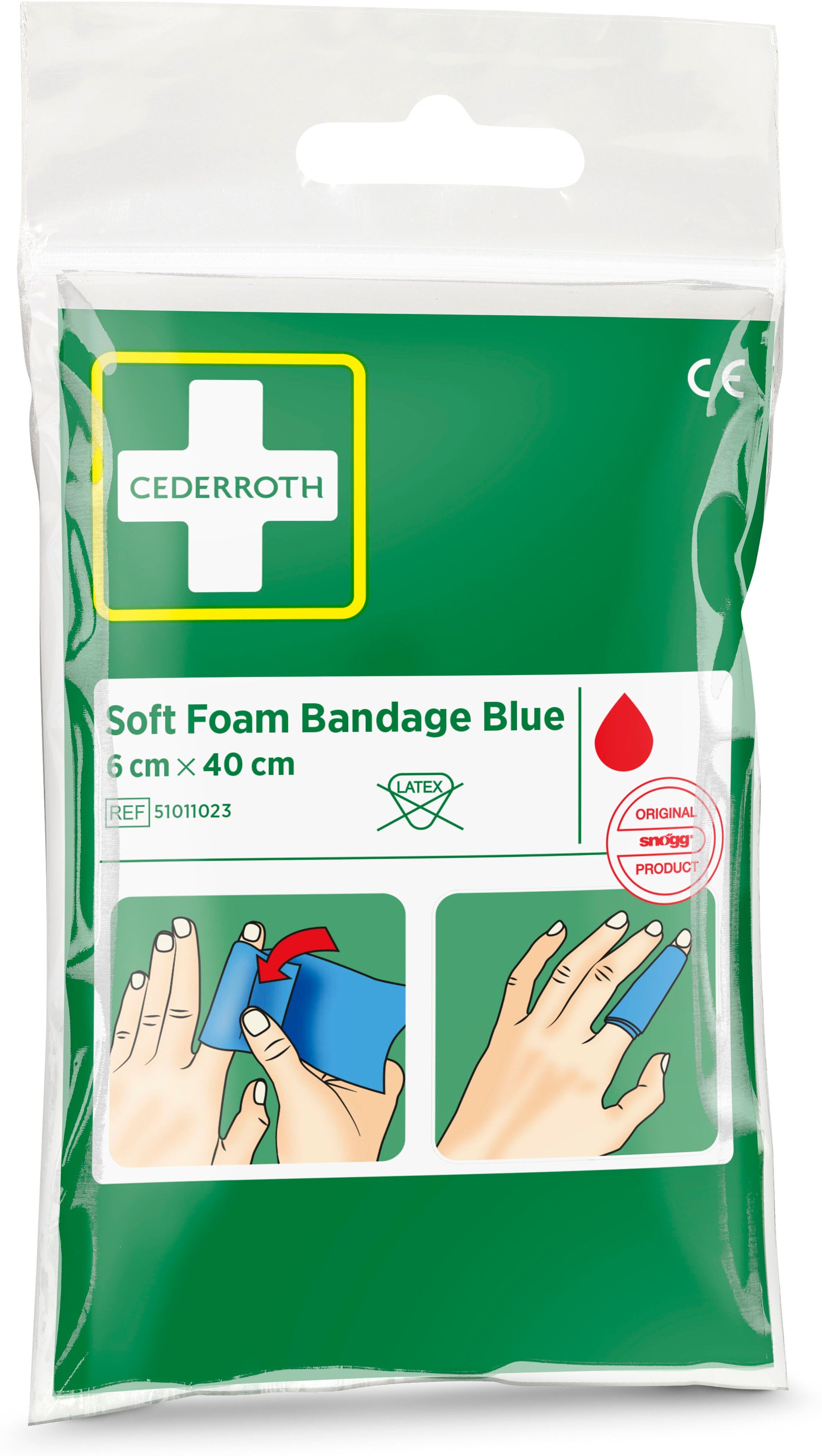 Cederroth Bandage soft foam, blå, pocket, 6x40 cm