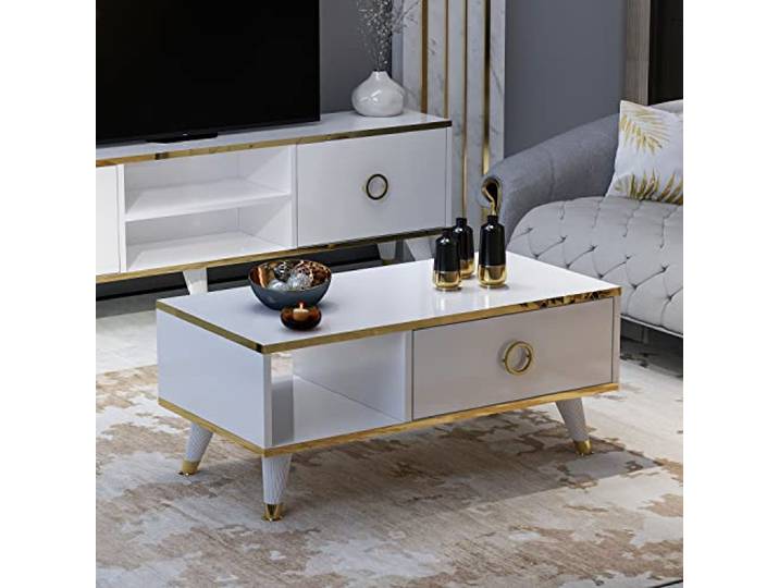 Homidea Sophia Couchtisch – Moderner Wohnzimmertisch - Kaffeetisch - Beistelltisch in trendigem Design (Weiß Couchtisch)