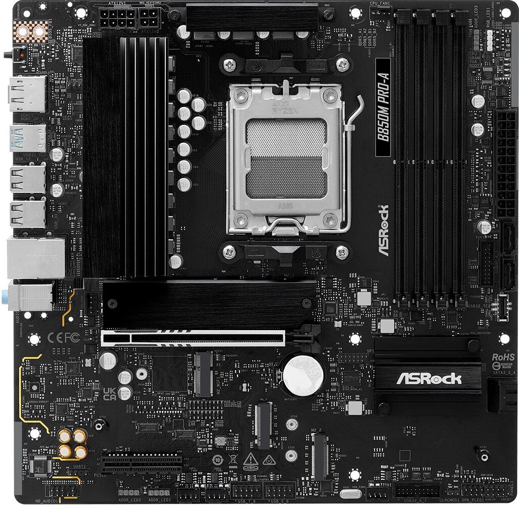 ASRock B850M Pro-A AMD B850 DDR5 Micro-ATX Socket AM5 Motherboard - No Wi-Fi